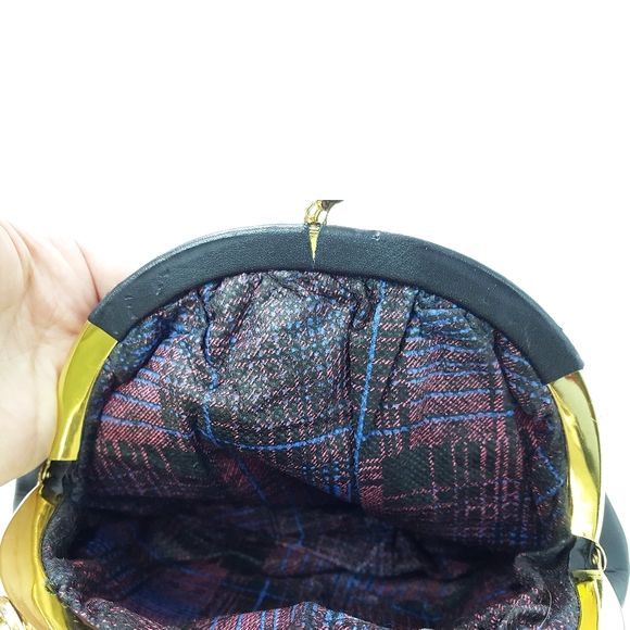 Vintage Black Leather Mini Shoulder Bag Clutch| Golden Chain Strap - Picture 11 of 13